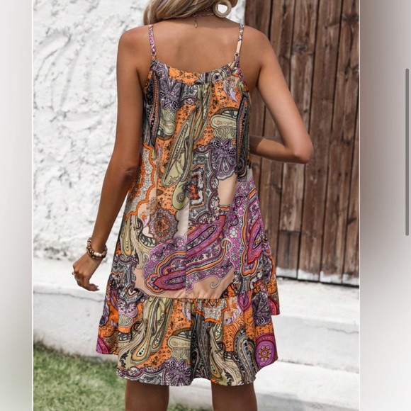 Multicolour Paisley Printed Asymmetrical Dress - Picture 3 of 3